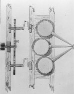 Plan över ett bälgverk med tre cylindriska tackjärnsbälgar