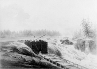 Utsikt av forsen från bäcken ovanför sågkvarnen
